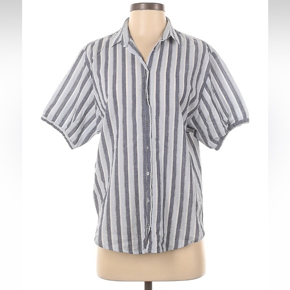 Xirena White and Blue Button Down Shirt with Stripes Size XS - Picture 1 of 4